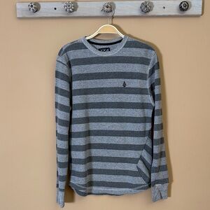 Volcom Men’s Gray & Dark Gray Striped Long-Sleeve Crew